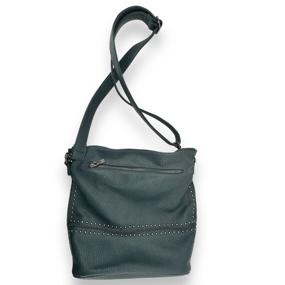 Neiman Marcus Convertible Backpack Hobo Bag Studded Pebbled Forest Green Purse - Picture 1 of 16